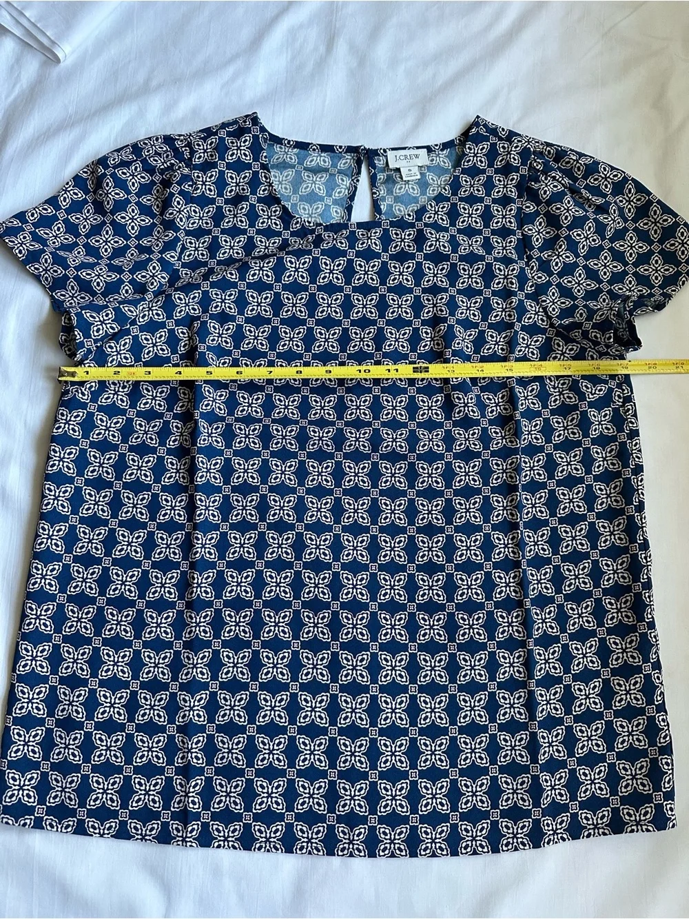 J. Crew Navy Geometric Printed Short-Sleeve Top